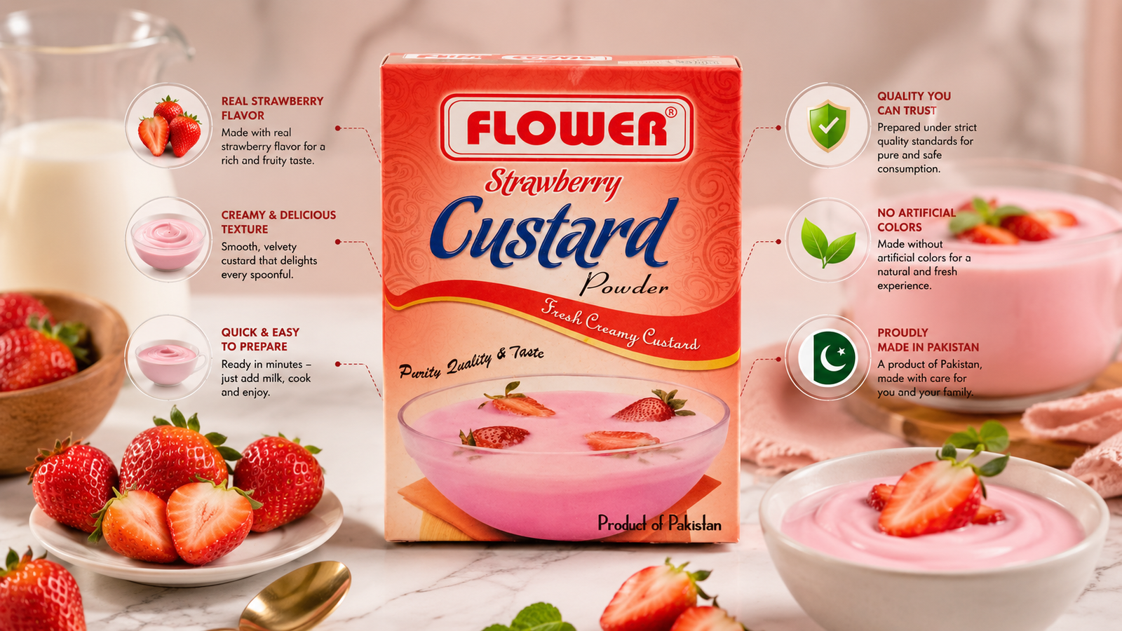 Flower Strawberry Custard